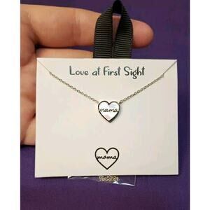 Love At First Sight Mama Necklace Mother of Pearl Heart Pendant White Gold Plate